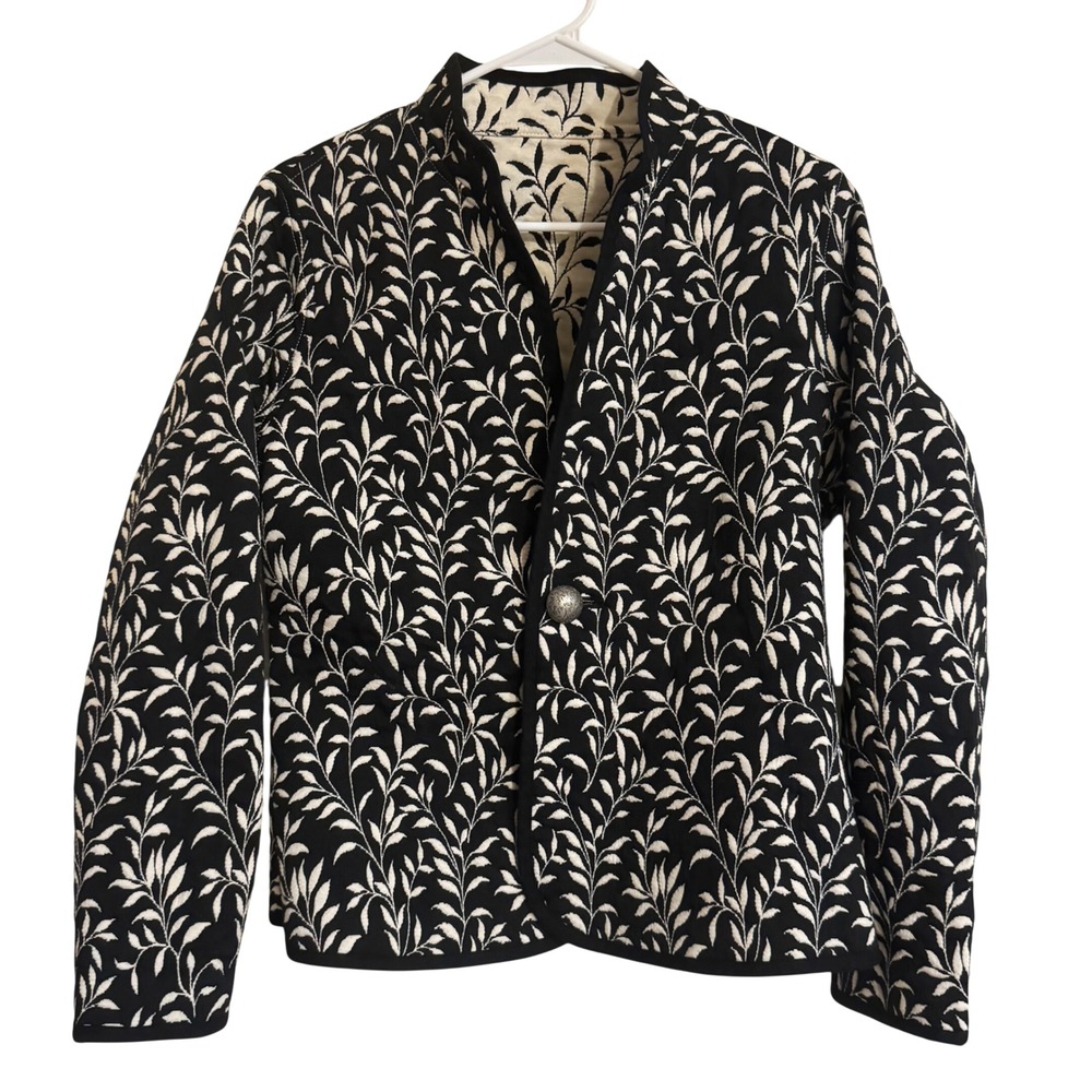 Trimdin Reversible Black Ivory Botanical Jacquard Artisan Jacket Blazer Style